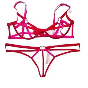 Victoria's Secret Red Peekaboo Heart 2 Piece